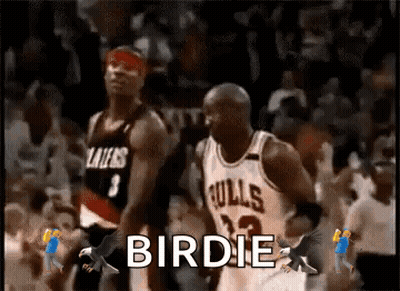 Basketball Player In Bulls Jersey Chased By Bird While Dribbling GIF