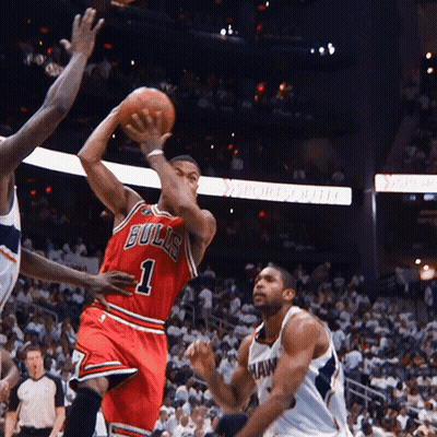 Basketball Player In Bulls Jersey Shooting GIF