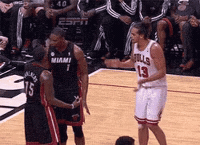 Basketball Player In Bulls Jersey Talking To Player GIF