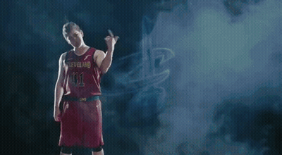 Basketball Player In Cleveland Jersey Standing Before Crowd GIF