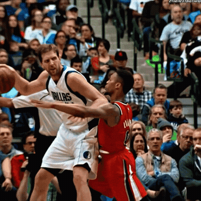 Basketball Player In Dallas Jersey Blocking Another GIF
