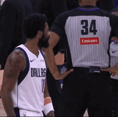 Basketball Player In Dallas Jersey Talks To Umpire GIF