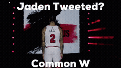 Basketball Player In Front Of Sign Saying Jaden Tweeted Run With Us Common W GIF