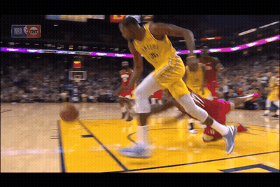 Basketball Player In Golden State Warriors Uniform Dribbling GIF