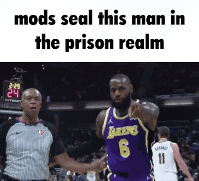 Basketball Player In Lakers Jersey Pointing At Referee GIF