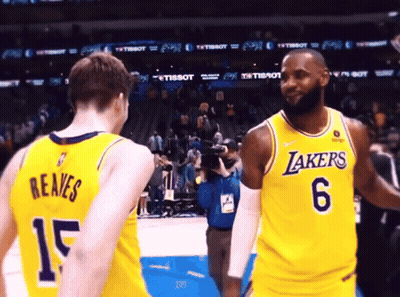 Basketball Player in Lakers Jersey Talking