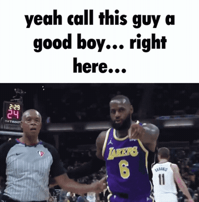 Basketball Player In Lakers Jersey Talking To Referee GIF