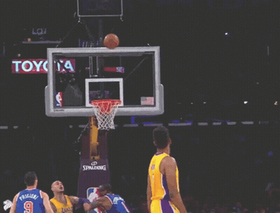 Basketball Player In Lakers Jersey Throwing Ball GIF