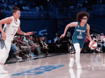 Basketball Player In Minnesota Jersey Dribbling GIF