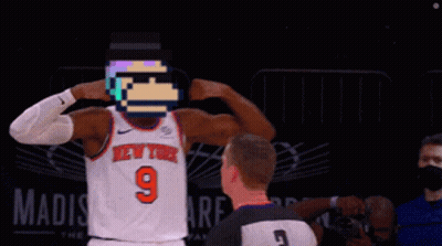 Basketball Player In New York Jersey With Pixelated Face GIF