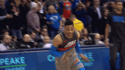 Basketball Player In OKC Jersey Running Toward Crowd GIF