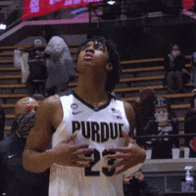Basketball Player In Purdue Jersey Looking Up GIF