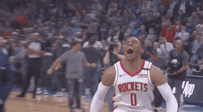 Basketball Player In Rockets Jersey Screaming In Crowd GIF
