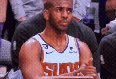 Basketball Player In Suns Jersey With Hands Folded GIF