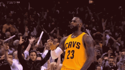 Basketball Player In Yellow Cavs Jersey Celebrating GIF