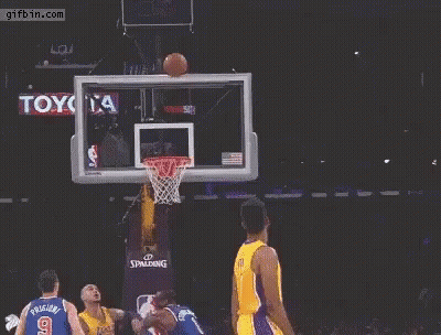 Basketball Player In Yellow Lakers Jersey Jumping GIF