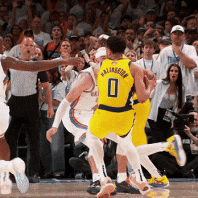 Basketball Player In Yellow Uniform Number 0 GIF