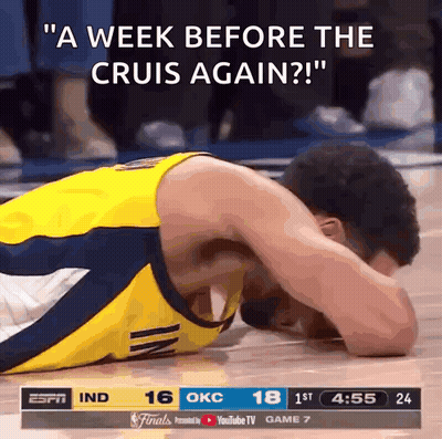 Basketball Player Laying On Floor Saying A Week Before The Cruis Again GIF