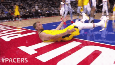 Basketball Player Laying On Floor With Pacers GIF