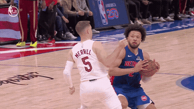 Basketball Player Number 5 Being Blocked GIF