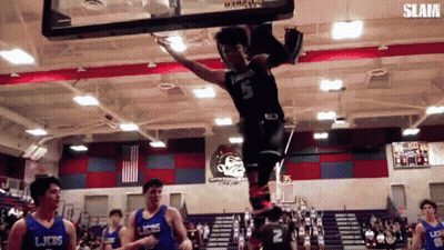 Basketball Player Number 5 Jumping Over Hoop GIF