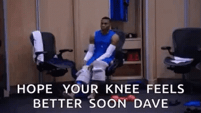 Basketball Player Sitting In Locker Room With Bandaged Knee GIF