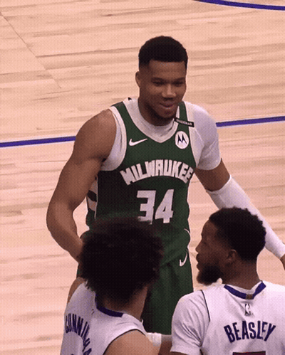 Basketball Player Wearing A Green Milwaukee Jersey With The Number 34 GIF