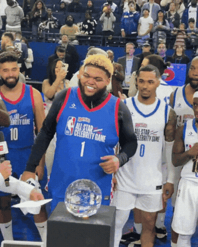 Basketball Players In All Star Celebrity Game Uniforms GIF