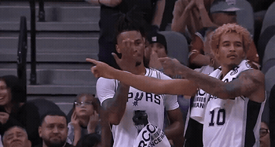 Basketball Players In Spurs Jerseys Pointing GIF