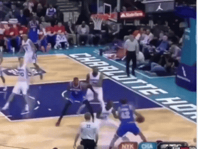Basketball Players On A Court With A Banner That Says Charlotte On It GIF