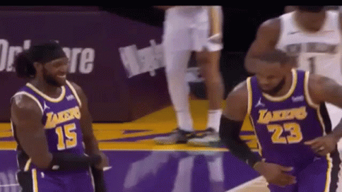 Basketball Players On Court Lakers Jersey GIF