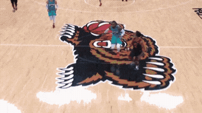 Basketball Players On Court With Bear Logo GIF