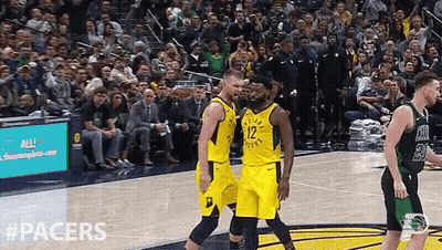 Basketball Players On Court With Pacers GIF