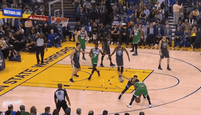 Basketball Players Playing On Court With State Warriors Sign GIF