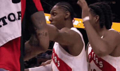 Basketball Players Wearing Raptors Jerseys GIF