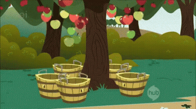 Baskets Under Apple Tree With Hub GIF