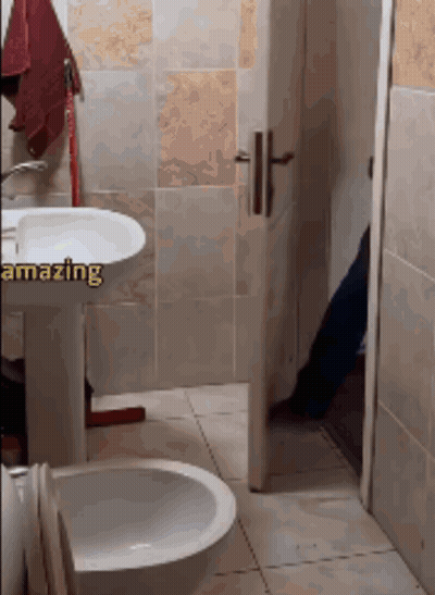 Bathroom With Sink And Toilet Saying Amazing GIF