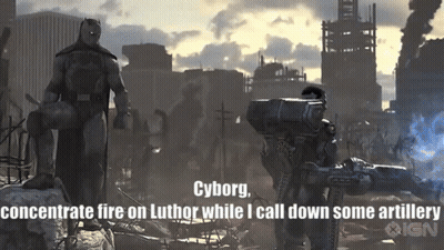 Batman And Cyborg Standing Next To Each Other GIF