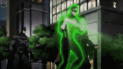 Batman And Green Lantern Are Standing Next To Each Other In A City GIF