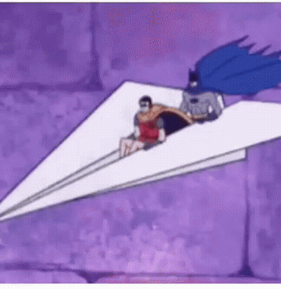 Batman And Robin Flying Paper Airplane GIF