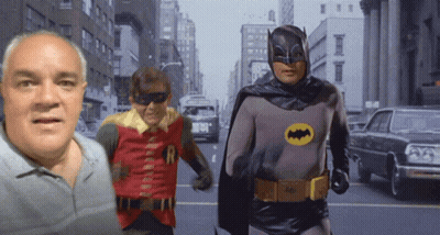 Batman And Robin Running Down City Street GIF