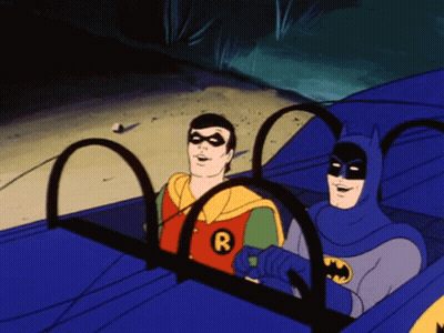 Batman And Robin Sitting In Car With Letter R GIF