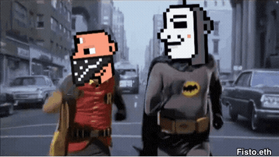 Batman And Robin Walking Down Street With Fist.eth GIF