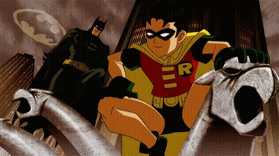 Batman And Robin With Letter R On Chests GIF