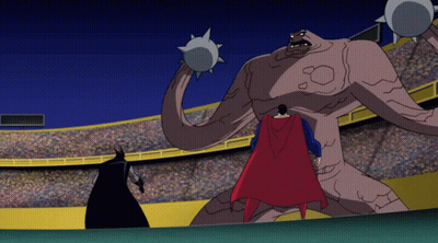 Batman And Superman Are Standing In Front Of A Monster GIF