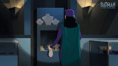 Batman Caped Crusaders Poster Woman In Purple Dress GIF