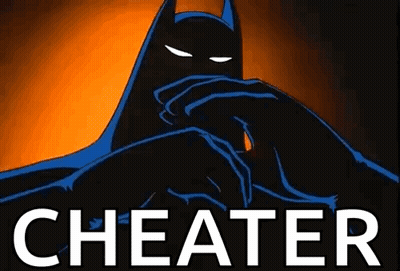 Batman Covering Face With Cheater Text GIF