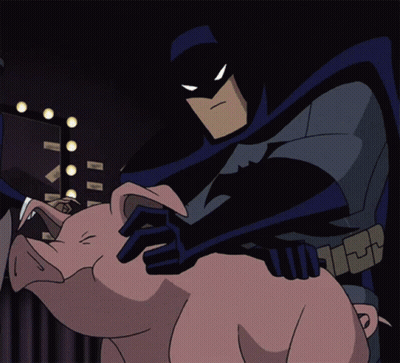 Batman Holding Pink Pig GIF
