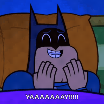 Batman Laying On Bed Saying Yaaaaaaay GIF