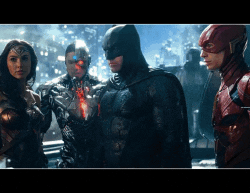 Batman Wonder Woman And Cyborg Are Standing Next To Each Other GIF